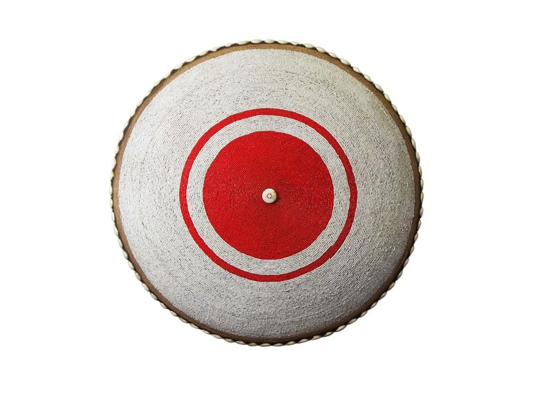 Beaded Shield - White with Red Details and Cowrie Trim Beaded Shield - White with Red Details and Cowrie Trim